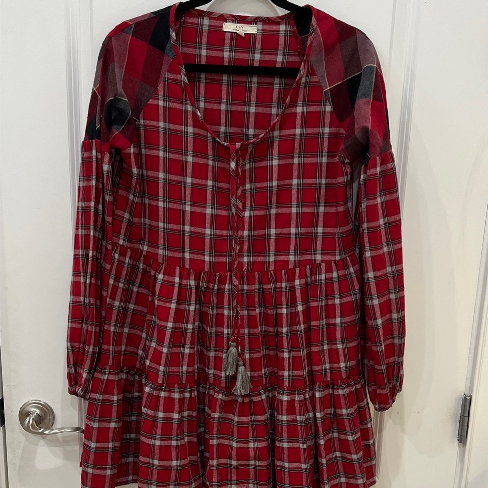 Chelsea & Violet Red Plaid Long Sleeve Dress